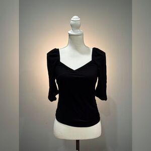 Black Open Edit Ribbed Wrap Front Top Size S EUC